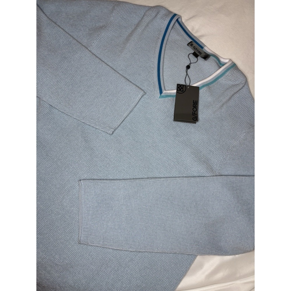 G/Fore G4 Waffle‎ Knit V Neck Baja Blue Golf Sweater 100% Wool Men's XL NWT $295